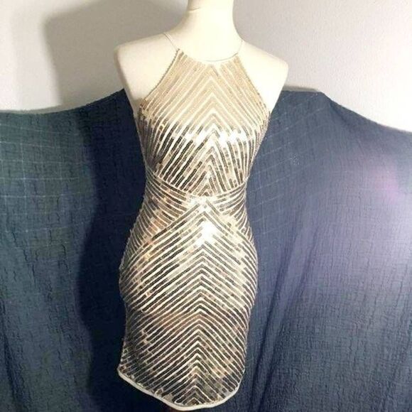 Lulus Ace of Spades Gold Sequence Bodycon Dress Size XS - Picture 2 of 12